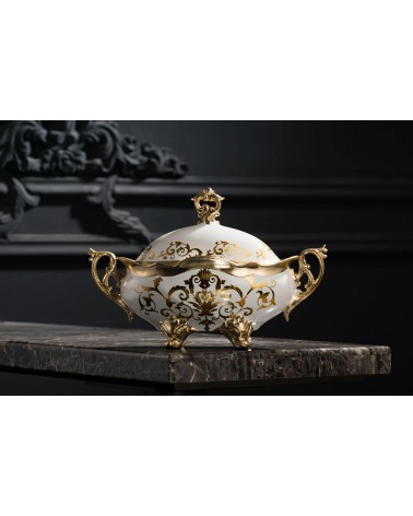 copy of Centerpiece tureen Confetti holder potiche ceramic Goddess Medusa white silver ornament MED08