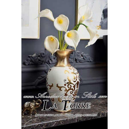 Amphora vase cup ceramic hand painted Enea ivory and gold RA14