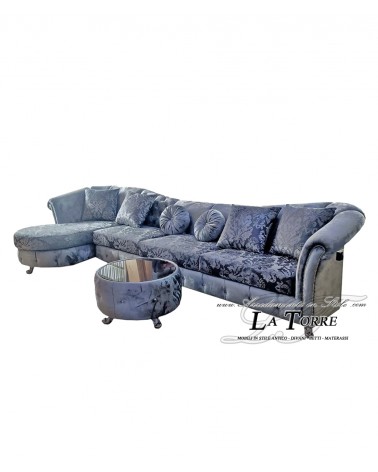 4-Sitzer-Sofa mit Gestell und Matratze, barocke Halbinselform, Samt oder Kunstleder, Damast-Swarovski-Besatz, jede Farbe AZ67