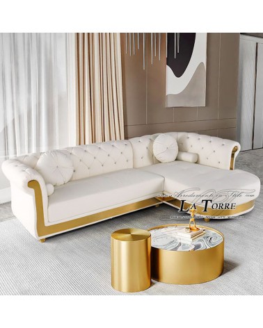 3-Sitzer-Sofa mit oder ohne Gestell und Matratze, moderne Halbinselform, Samt, Kunstleder, Swarovski-Kristalle, jede Farbe, AZ68