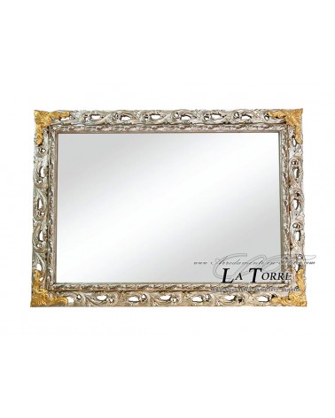 Classic mirror Perforated frame GGAO baroque silver and gold wood picture