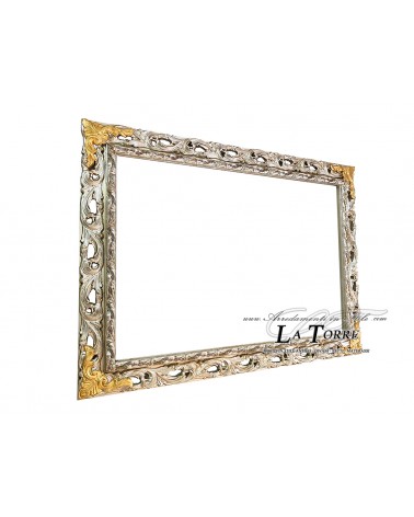 Cornice traforata quadro classico barocco foglia argento e particolari in oro anticati su misura legno GGAO
