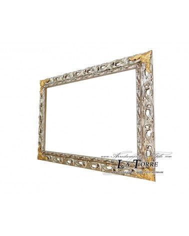 Cornice traforata quadro classico barocco foglia argento e particolari in oro anticati su misura legno GGAO