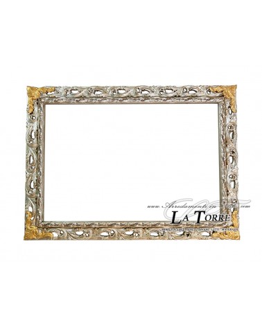 Cornice traforata quadro classico barocco foglia argento e particolari in oro anticati su misura legno GGAO
