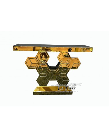 Modern Mirrored Console Table with Honeycomb Geometric Base for Entryway E58A
