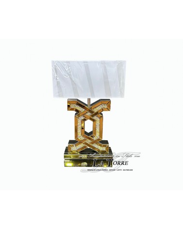 Modern Table Lamp with Swarovski Crystals – Luxury Geometric Braided Base in Silver Mirror H60 B180 Gold
