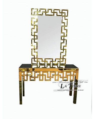 Modern Mirrored Console Table with Geometric Details for Entrance E834/o