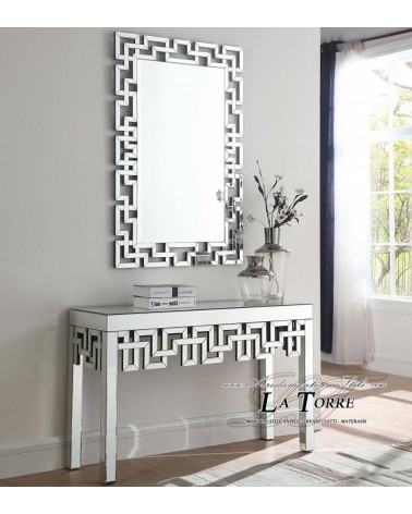 Modern Mirrored Console Table with Geometric Details for Entryway E834
