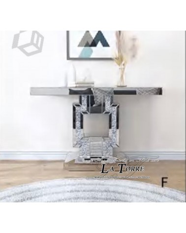 Consolle Specchiata Moderna con Base Rettangolare e Cristalli Swarovski E48F