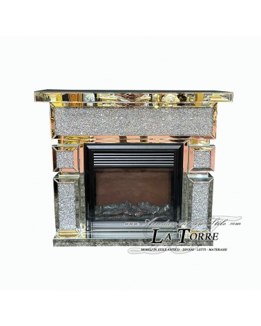 Mirrored Electric Fireplace with Swarovski Crystals – Modern Design with Real Heating FP020
