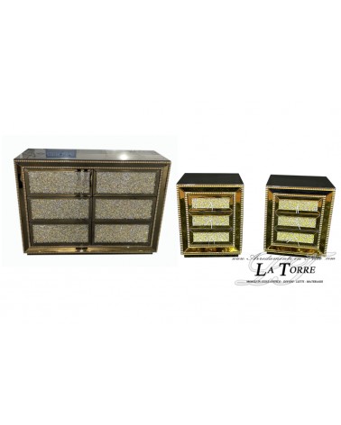 Luxury Mirrored Dressers and Nightstands with Crystals – Modern Design D16F Gold