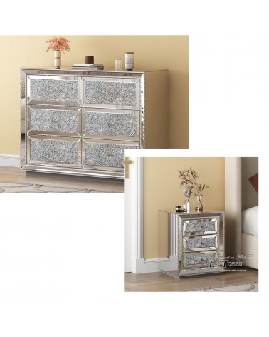 Luxury Mirrored Dressers and Nightstands with Crystals – Modern Design D16F Silver