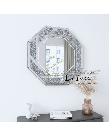 Specchio Ottagonale 92 cm con Cristalli Swarovski – Design Moderno e Cornice Lusso A57H
