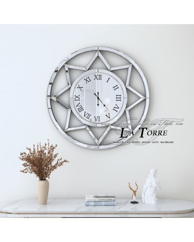 Round Mirrored Wall Clock with Star – Modern and Elegant Design Ø80 cm B62H