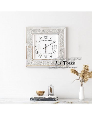 Orologio da Parete Quadrato con Cristalli Swarovski – Cornice Specchiata di Lusso 55×55 cm sp10