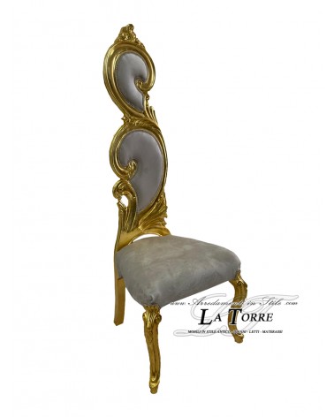 Baroque throne armchair flame chair h170 gold velvet dove gray AR7174