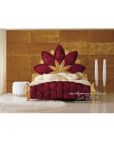 Barockes Doppelbett mit Swarovski-Goldblatt-Schrank – Samt in jeder Perlmuttfarbe