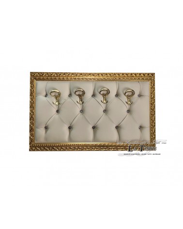 Coat rack with perforated frame wall coat hanger baroque burnished gold eco-leather ivory GOB