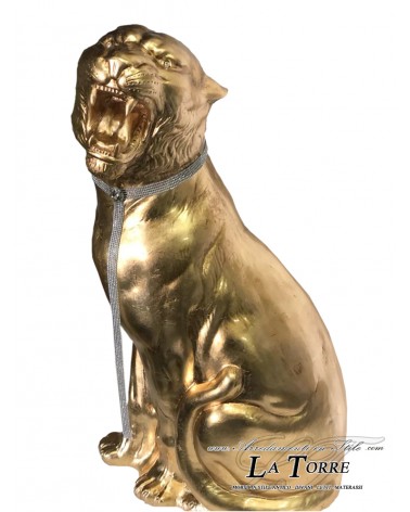 Animali in ceramica statua scultura Tigre bocca aperta foglia oro swarovski H90cm PR10