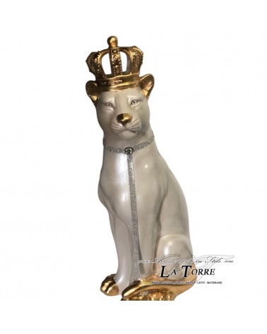 Lion sculpture ceramic statue open mouth pearl white leaf gold swarovski details 85 cm