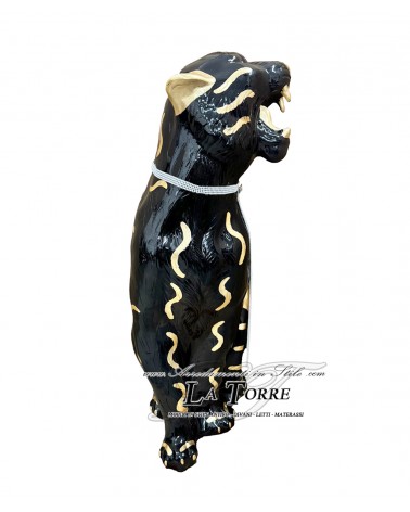 Keramik-Tierstatue, Tiger mit offenem Maul, schwarz und gold, Swarovski-Kristalle, 90 cm, PR03