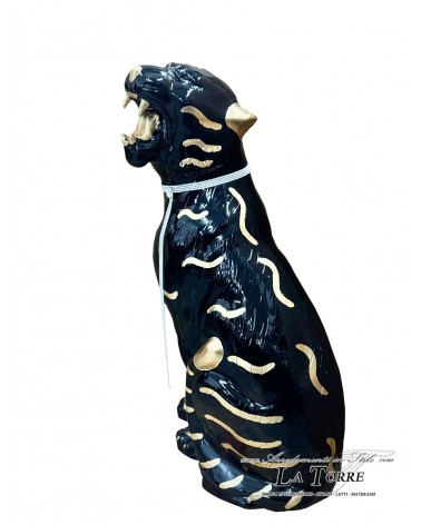 Keramik-Tierstatue, Tiger mit offenem Maul, schwarz und gold, Swarovski-Kristalle, 90 cm, PR03