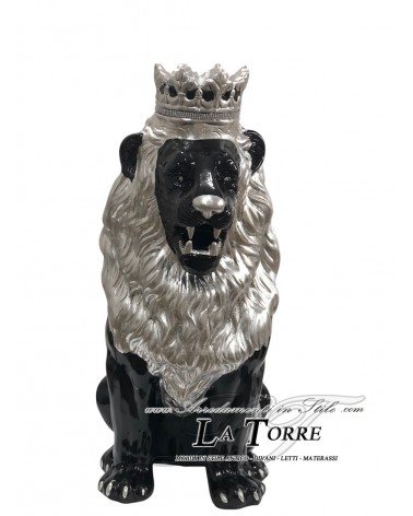 Keramik-Tierstatue, Löwenkrone, offenes Maul, schwarz-silbernes Blatt, 90 cm, PR05