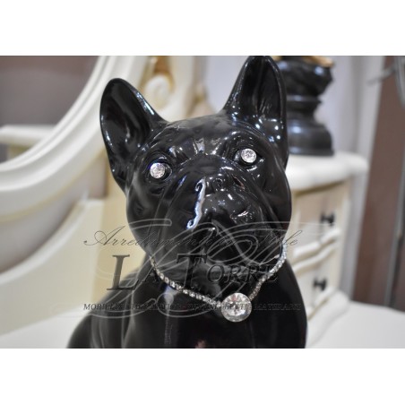 Schwarze Swarovski-Kristall-Skulptur eines französischen Bulldoggenwelpen, Keramiktier, H 30 cm PR09