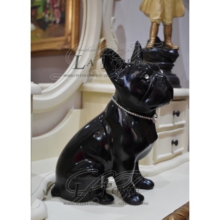 Statua scultura cucciolo cane bulldog francese dog nero swarovski animali ceramica H30cm PR09