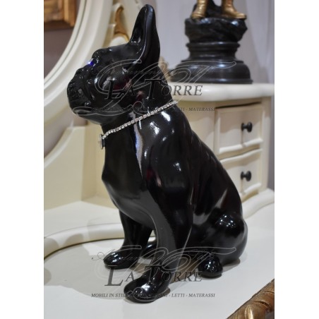 Statua scultura cucciolo cane bulldog francese dog nero swarovski animali ceramica H30cm PR09