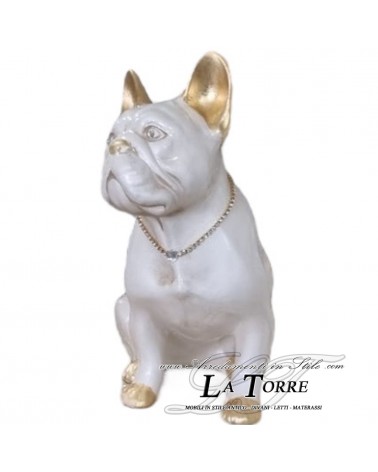 Statue sculpture puppy dog French bulldog white with gold details swarovski H30 PR09