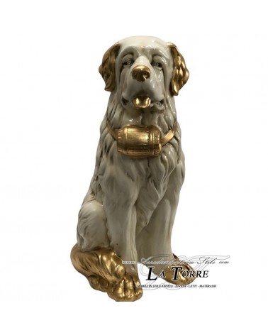 Keramik-Tierstatue, Bernhardiner, Elfenbein, Blattgold, Swarovski-Kristalle, H 70 cm, PR12