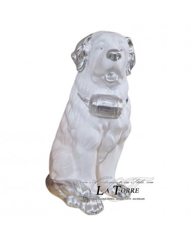 Keramik-Tierstatue, Bernhardiner, weiß mit silbernen Swarovski-Details, H 70 cm, PR12