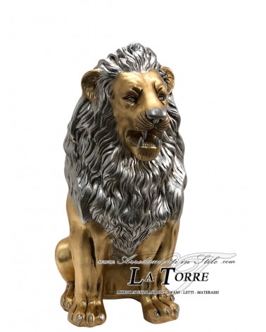Animali in ceramica scultura Leone bocca aperta foglia oro criniera argento swarovski H70cm PR13