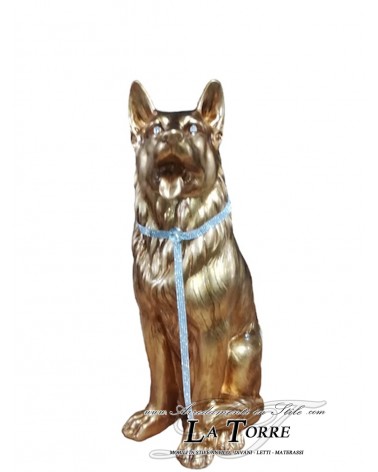 Statua ceramica scultura Cane Pastore Tedesco in foglia oro dog swarovski H70cm PR25