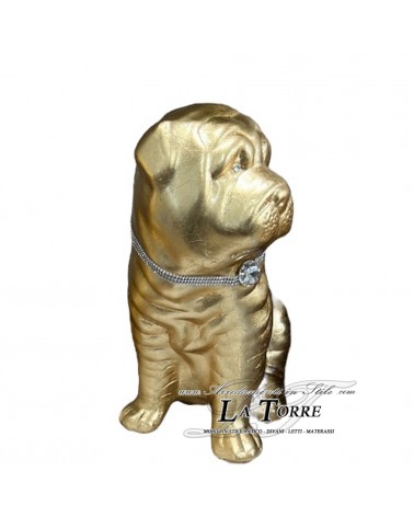 Keramik-Tierfigur, Hundestatue, Wohnaccessoire, Swarovski-Hund, Shar-Pei, Goldkeramik, H 40 cm, PR28