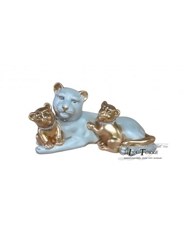 Statue, Möbelaccessoires, Skulptur, Pantherjunge, perlmuttweiß, Gold, Tiere, Keramik, H 30 cm, PR 30
