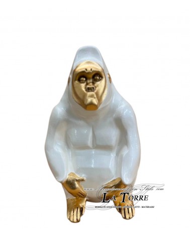 Keramik-Tierfigur Gorilla, perlmuttweiß, Blattgold, Swarovski-Kristalle, Höhe 20 cm, PR66