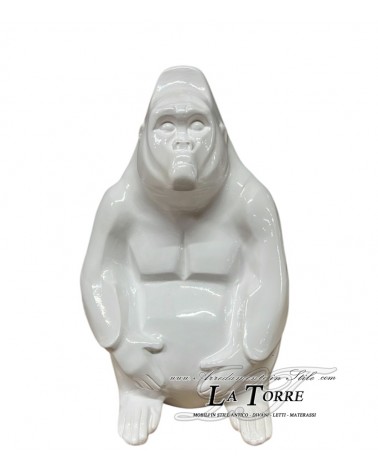 Ceramic animals statue sculpture gorilla pearl white swarovski h20 cm PR66