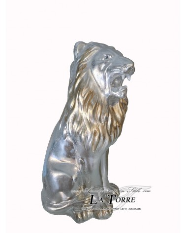 Keramik-Tierstatue Löwe mit offenem Maul, silberblattversilbert und poliert, Swarovski-Kristall, H 70 cm, PR13