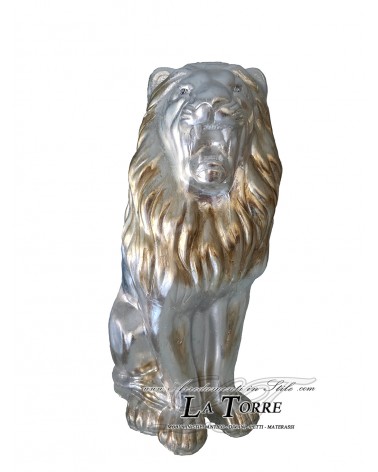 Keramik-Tierstatue Löwe mit offenem Maul, silberblattversilbert und poliert, Swarovski-Kristall, H 70 cm, PR13