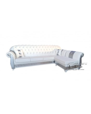 4-seater peninsula sofa with mesh backrest and baroque Chesterfield mattress Goddess Medusa Greek swarovski eco-leather AZ08
