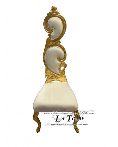 Poltrona trono barocco sedia fiamma h170 oro velluto avorio AR7174