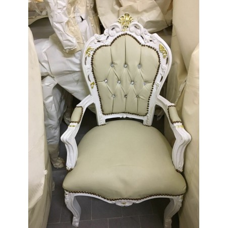 Chair Armchair Still Louis XV Baroque Empire White Ivory Gold Eco-leather AL2729