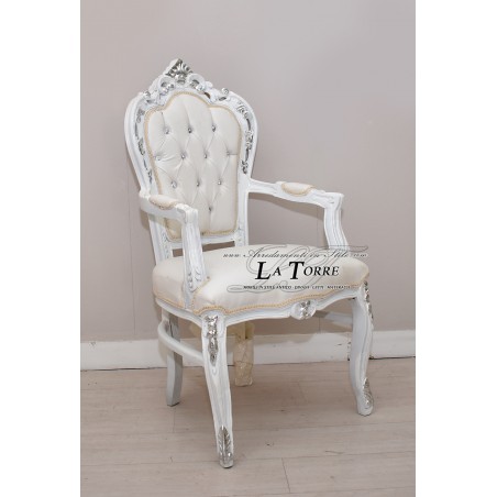 Still Louis XV Barock Empire Sessel Weiß Silber Kunstleder AL2729