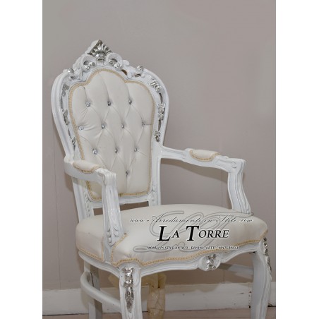 Still Louis XV Barock Empire Sessel Weiß Silber Kunstleder AL2729
