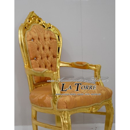Chair Armchair Still Louis XV Baroque Empire gold damask fabric lily AL2729