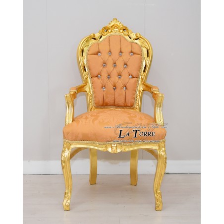 Chair Armchair Still Louis XV Baroque Empire gold damask fabric lily AL2729