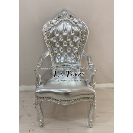 Chair Armchair Still Louis XV Baroque Empire wood silver eco-leather AL2729