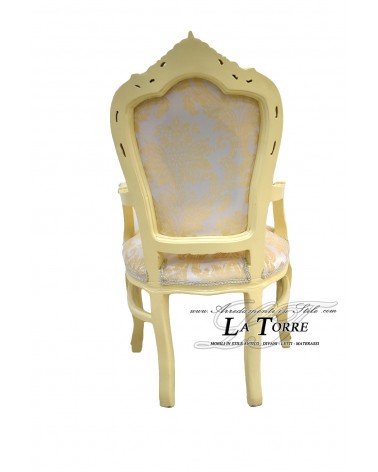 Still Louis XV Baroque Empire Armchair in elfenbeinfarbenem und goldfarbenem Damaststoff AL2729
